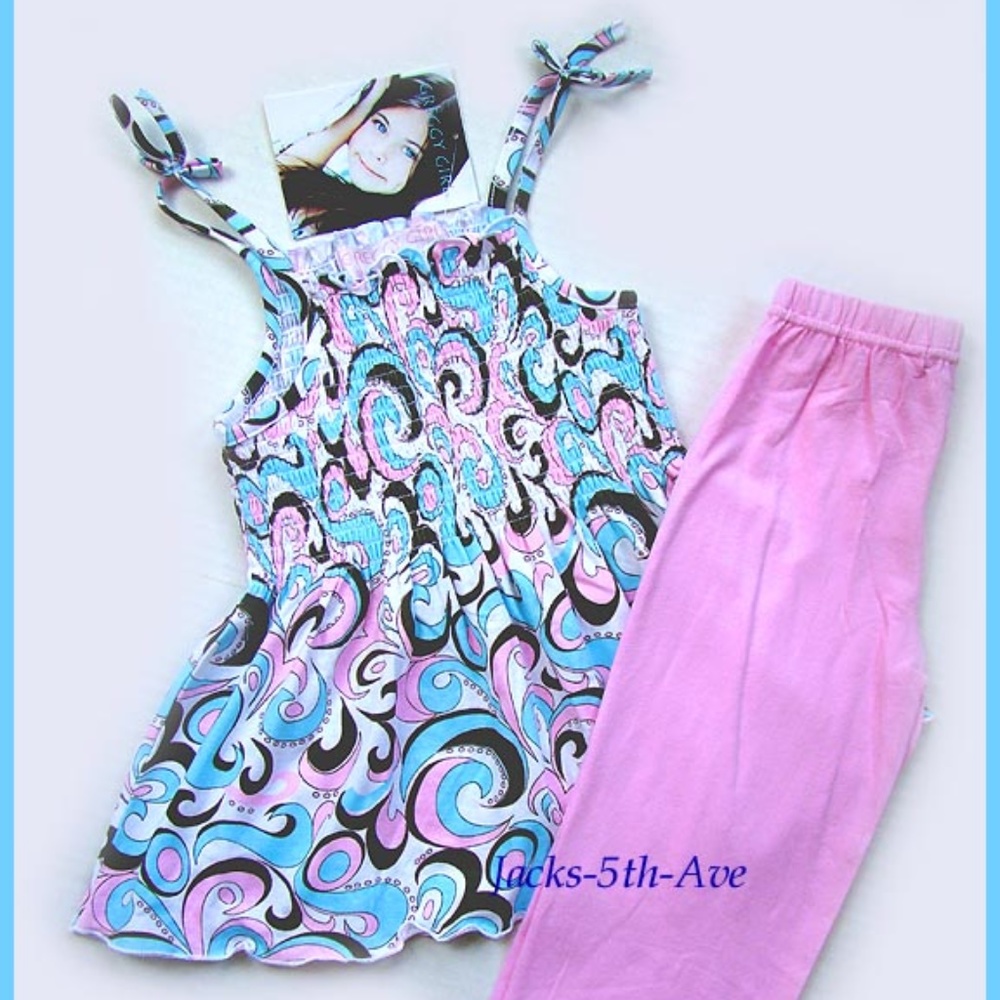 GREGGY GIRL 6  Smocked Top w Pink Capri Set  NWT